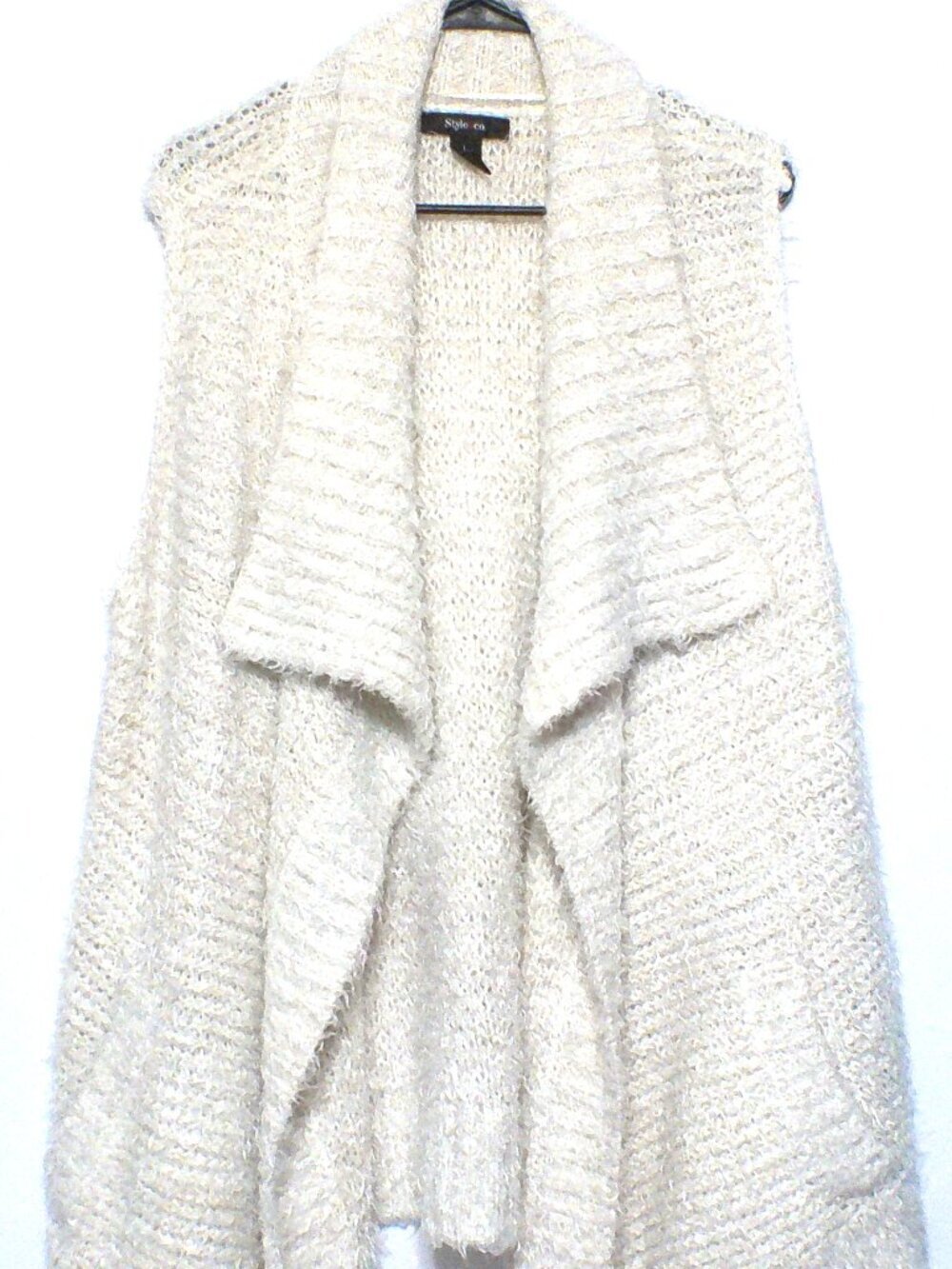 Style & Co Off White Fuzzy Boucle Knit Sleeveless Cardigan Sweater Womens Large